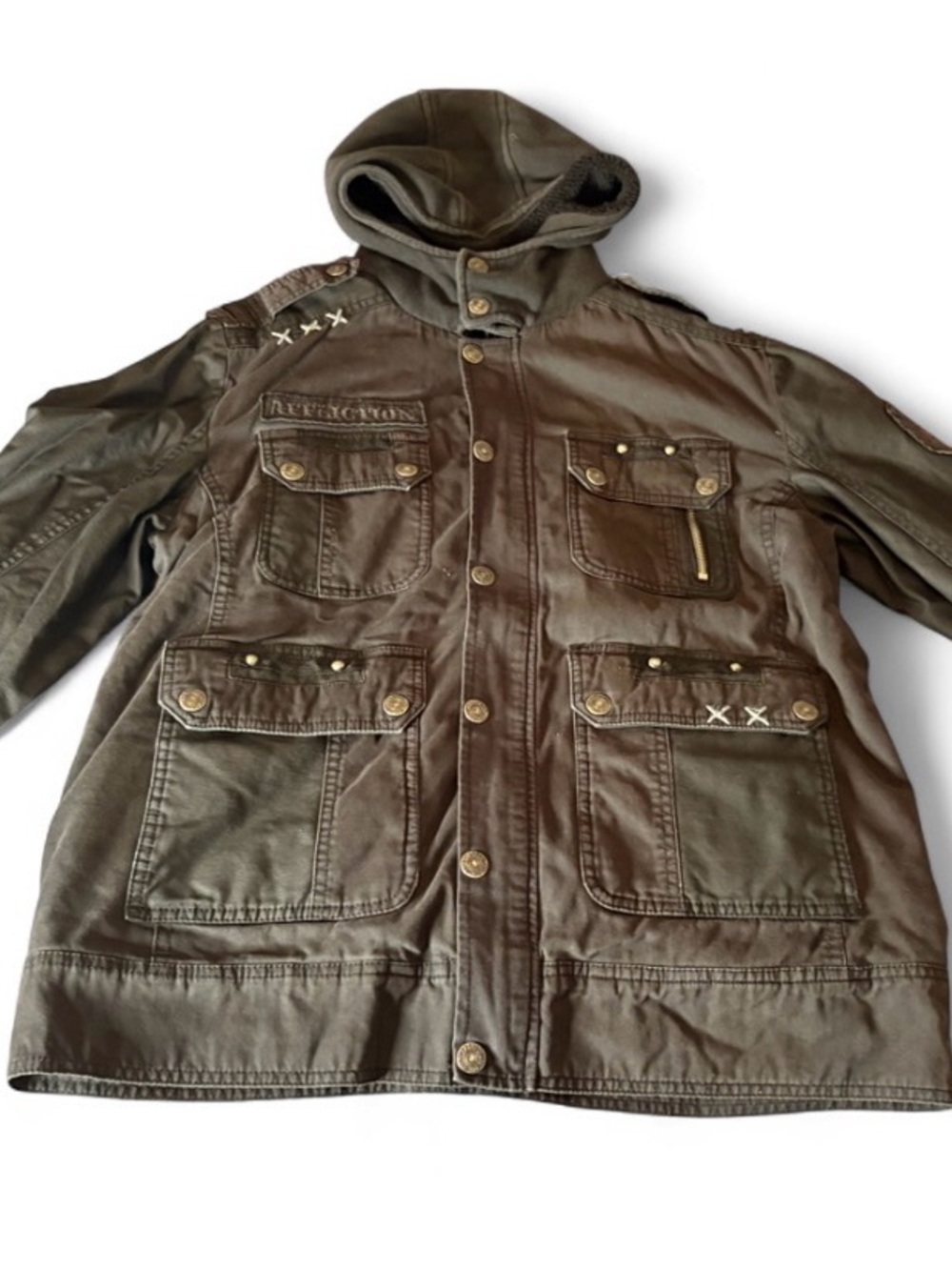 Affliction Black Premium Sherpa Lined Jacket Men’s Large Embroidered Back Cross